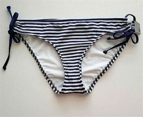 Mossimo NWT Women S Navy White Striped Side Tie Hipster Bikini Bottoms