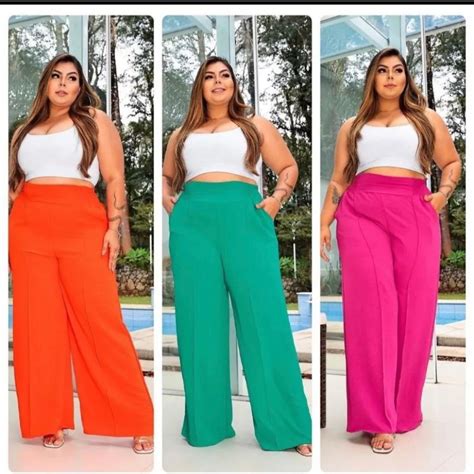 Cal A Feminina Plus Size Pantalona Cintura Alta Duna Moda Blogueira Do