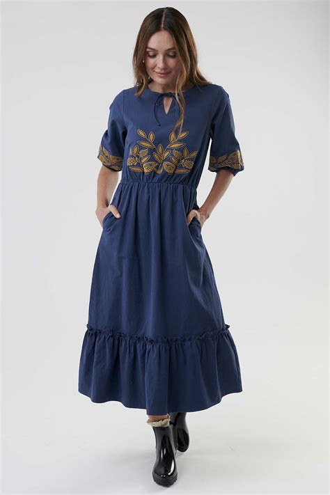 Tie Neck Embroidery Dress | Sweet Salt Modest Clothing