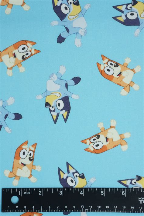 Bluey Fabric Disney Junior Bluey And Bingo On Light Blue Licensed By