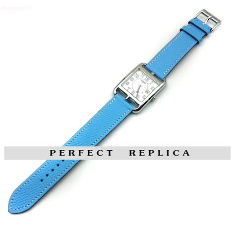 Hermes Cape Cod Gm Quartz Steel On Light Blue Epsom Leather Strap