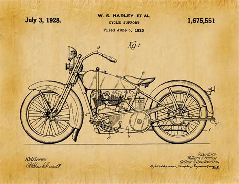 Harley Motorcycle Patent Print Vintage Harley Davidson Motorcycle