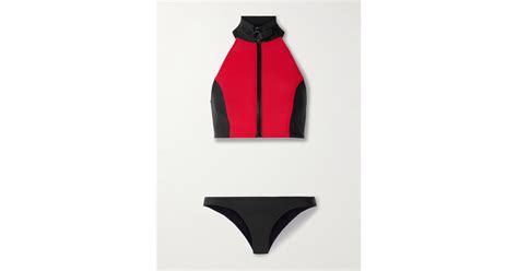Lisa Marie Fernandez Lisa Marie Two Tone Neoprene Halterneck Bikini In Red Lyst