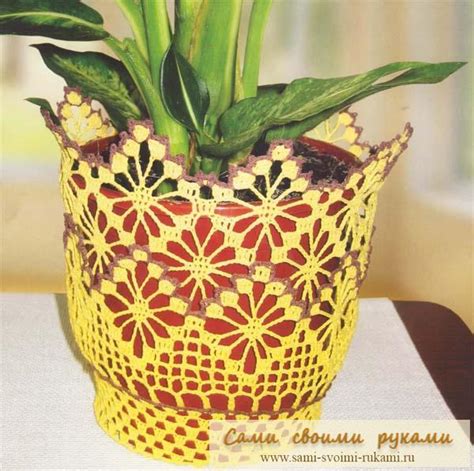 Вяжем кашпо - украшение для горшка крючком | Сами своими руками