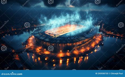 Aerial View of Football Stadium with Lights and Full Gallery Stock ...