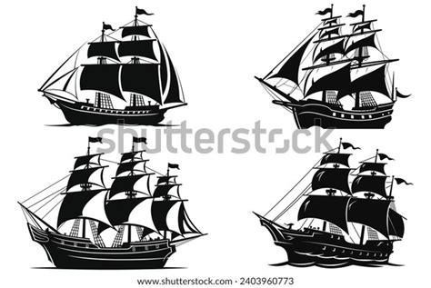 Silhouette Pirate Ship Sailboat Sailing Ship Stock Vector Royalty Free 2403960773 Shutterstock