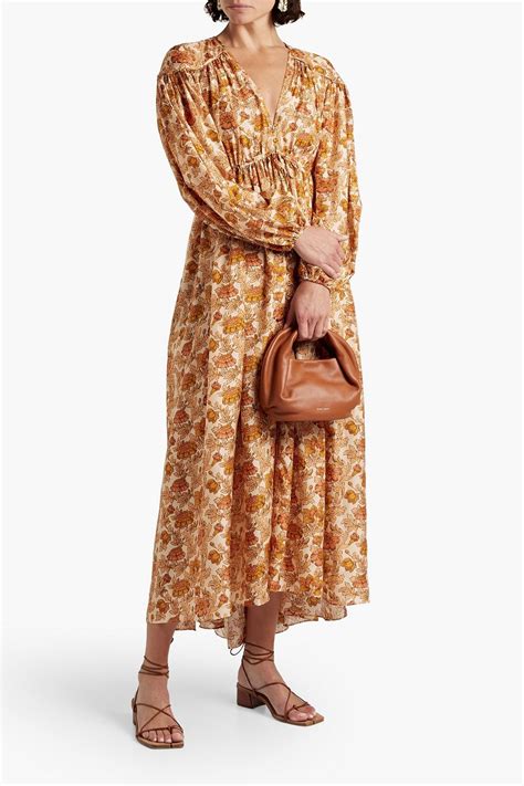 Zimmermann Gathered Floral Print Silk Midi Dress The Outnet