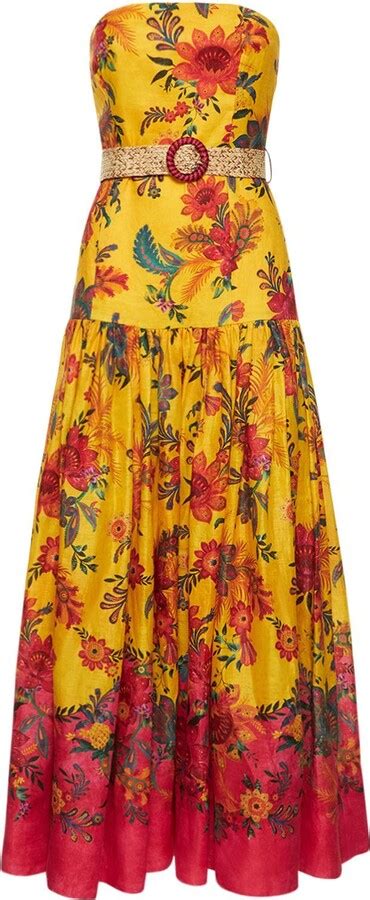 Zimmermann Ginger Floral Strapless Linen Midi Dress Shopstyle