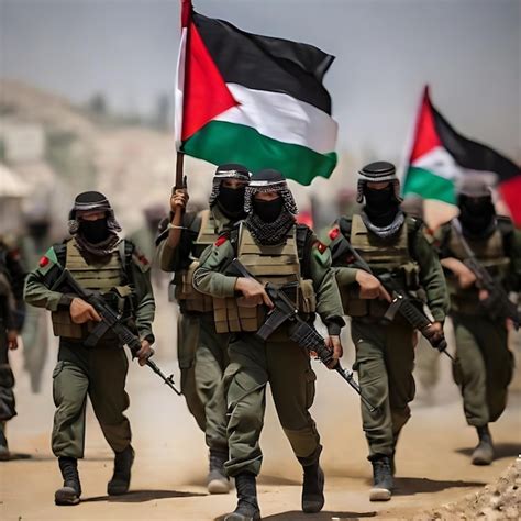 Premium Ai Image Palestinian Army Troops Carrying The Palestinian Flag Ai