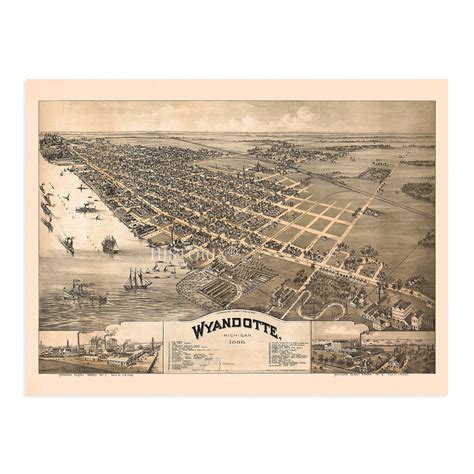 Wyandotte Michigan Map History Map Of Wyandotte Mi Wall Art