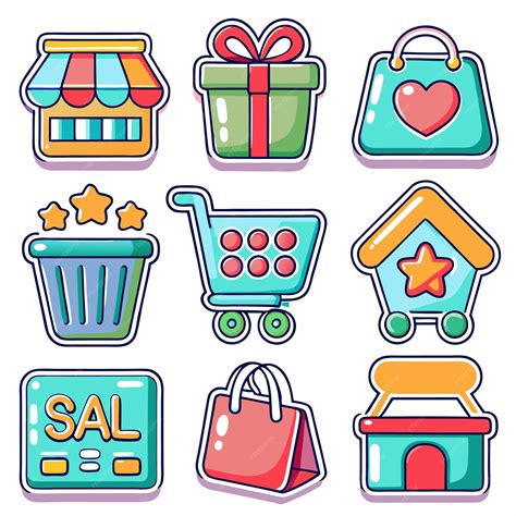 Premium Vector | Cartoon Shopping Stickers with Colorful Icons