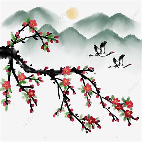 Chinese Ink Painting White Transparent Hand Painted Chinese Wind Peach