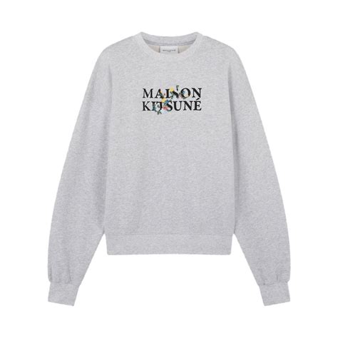 Maison KitsunÉ 淺灰色花朵logo長袖衛衣 女裝 M 誠品線上