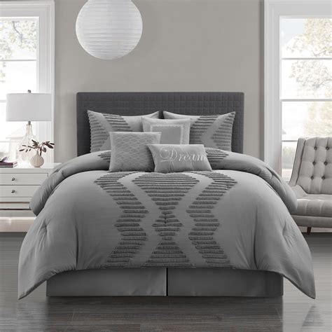 Lanco 7 Piece Queen Size Tufted Comforter Set With Bedroom Pillows Grey Ultra Soft Fashion