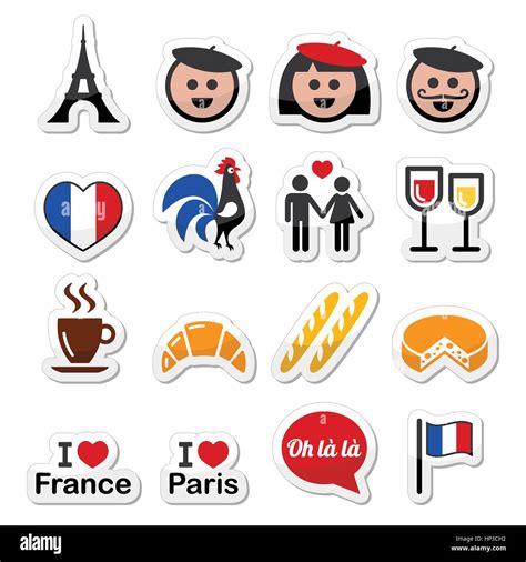 France I Love Paris Vector Icons Set French People France Icons Set