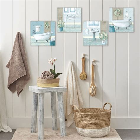 4-Piece 10" Floral Bathroom Canvas Wall Art Set | At Home