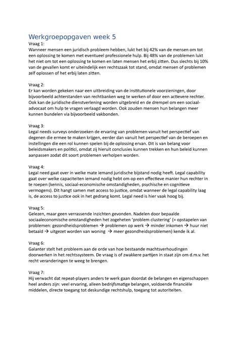 Werkgroepopgaven Week 5 Recht En Menselijk Gedrag Werkgroepopgaven