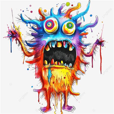 Colorful Crazy Monster Drawing Monster Creature Alien Png