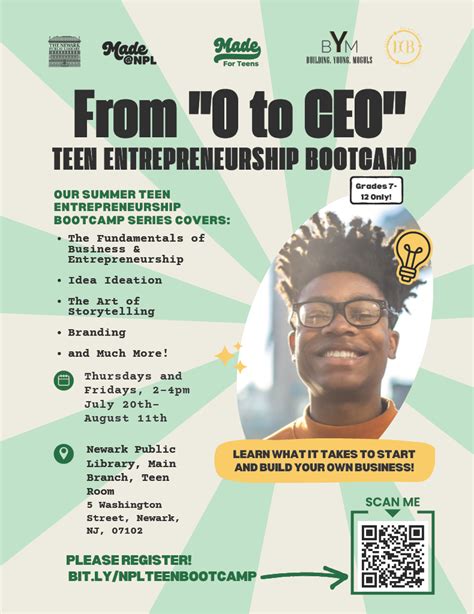 From 0 To Ceo Summer Teen Entrepreneurship Bootcamp Newark Public