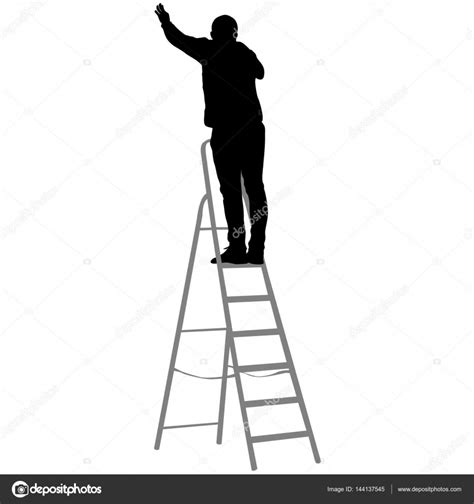 Silhouette worker climbing the ladder. Vector illustration Stock Vector ...