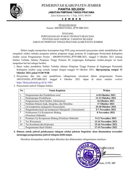 Pengumuman Perpanjangan Waktu Pendaftaran Dan Penyesuaian Jadwal