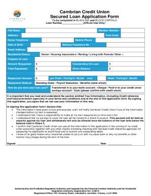 Fillable Online Cambrian Credit Union Secured Loan Application Form Fax