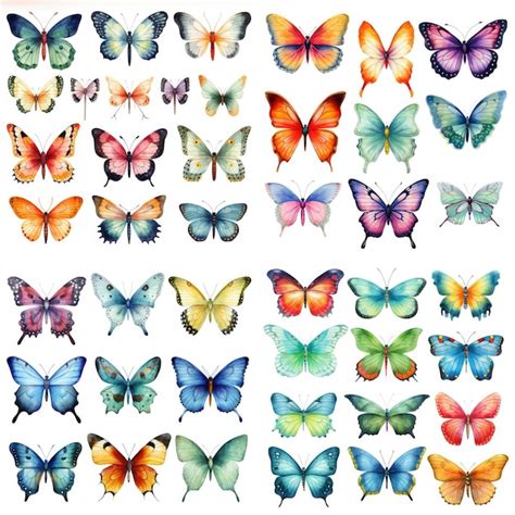 Premium Photo | Watercolor set of painted butterflies