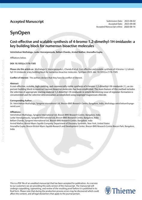 PDF Cost Effective And Scalable Synthesis Of 4 Bromo 1 2 Dimethyl 1H