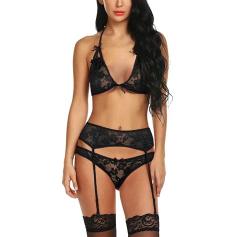 Fashion Women Lingerie Set Sexy Lace Bra Briefs Garter Underwear