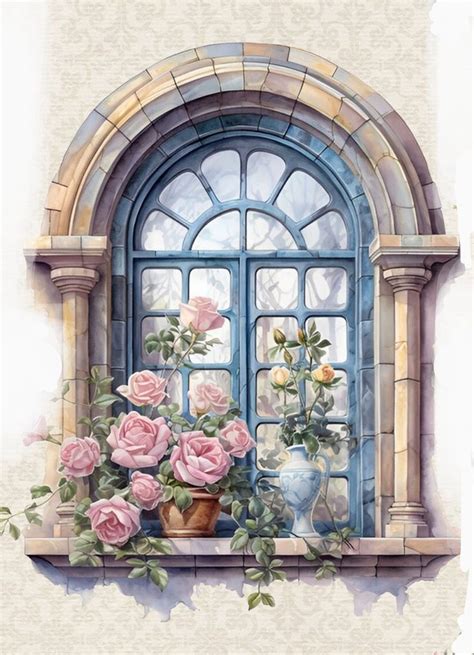 Pink Roses Painting In Window Sill