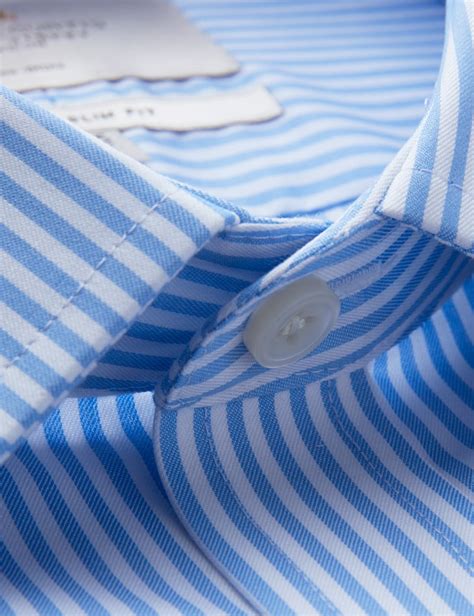 Mens Non Iron Blue And White Bengal Stripe Extra Slim Fit Shirt Double