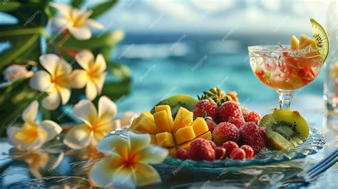 Premium Photo Tropical Fruits On Mango Kiwi Papaya Ocean Background