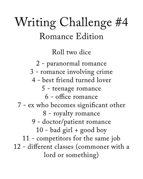 Writing Challenge 4 Writing Romance Writing Prompts Writing Challenge