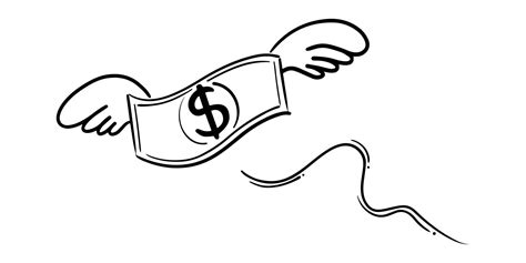 Doodle Of Money Flying Like A Bird Isolated On A White Background Hand