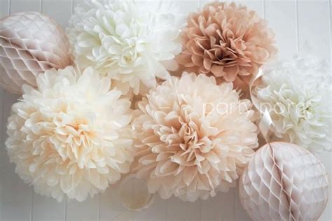 Pompons Hochzeit Neutrals Set Of 5 Tissue Paper Pom Poms Pompoms