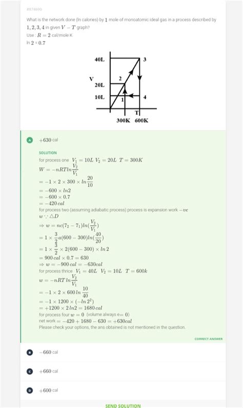 Q 11 What Is The Net Work Done In Calories By I Mole Of Monoatomic