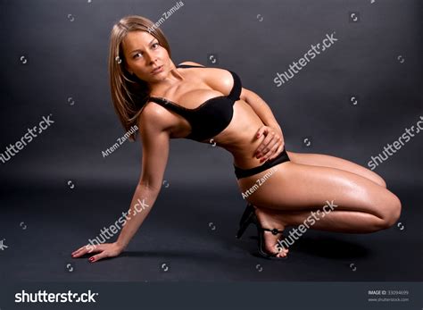 Beautiful Women Posing Lingerie On Black Stock Photo Shutterstock