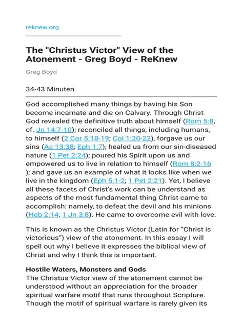 The Christus Victor View of The Atonement - Greg Boyd | PDF | Jesus | Satan