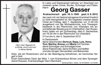 Traueranzeigen Von Georg Gasser Trauer Bz