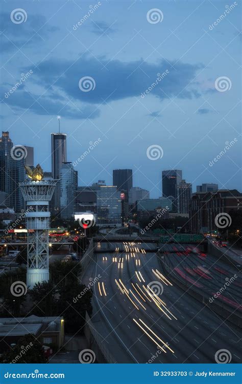 Downtown Atlanta Twilight Skyline Stock Image - Image of office ...