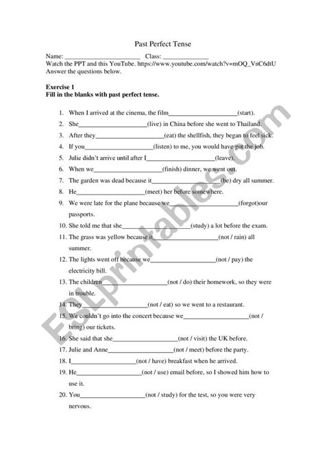 perfect tense worksheet grade  esl worksheet  plmokn