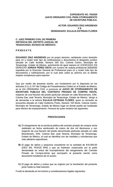 10 Modelo De Escrito Inicial De Demanda Solicitando El Emplazamiento