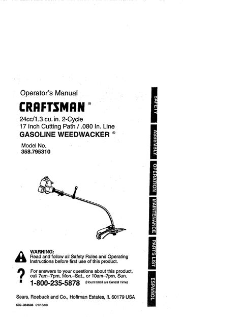 Craftsman 358795310 User Manual Gas Line Trimmers Weedwackers Manuals