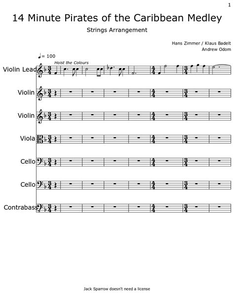 14 Minute Pirates Of The Caribbean Medley Sheet Music For Violin Lead