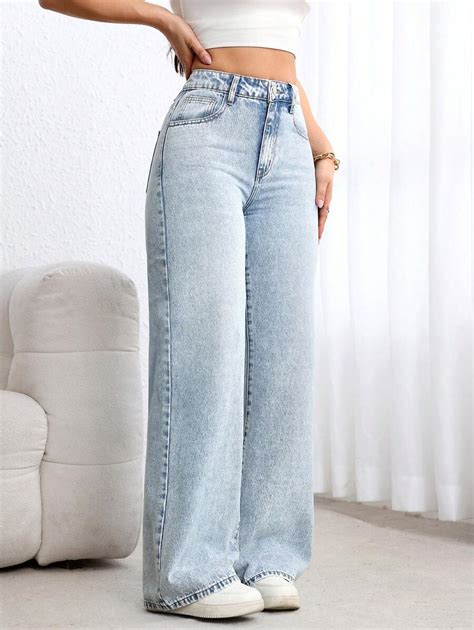 Shein Lune Jeans Casual Con Gamba Dritta Design Con Tasche