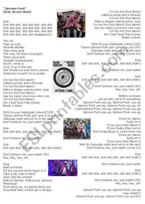 UPTOWN FUNK SONG - ESL worksheet by desboa31@yahoo.fr