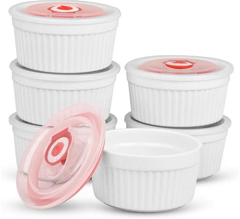 Amazon Hathmz Ramekins With Lids Pack Of Oz White Porcelain