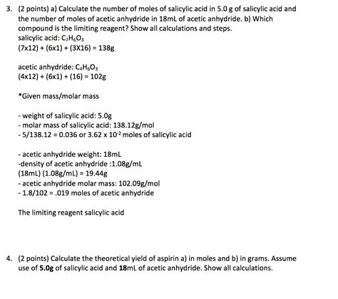 Solved Calculate The Number Of Moles Of Salicylic Acid In G Of