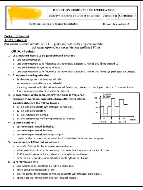 Bac Sc expérimentales Sciences SVT Devoir contrôle 3 SVT Correction