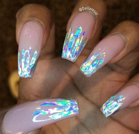 Stunning Nude And Silver Glitter Acrylic Nails Chrome Nail Art Nailart Square Glitter